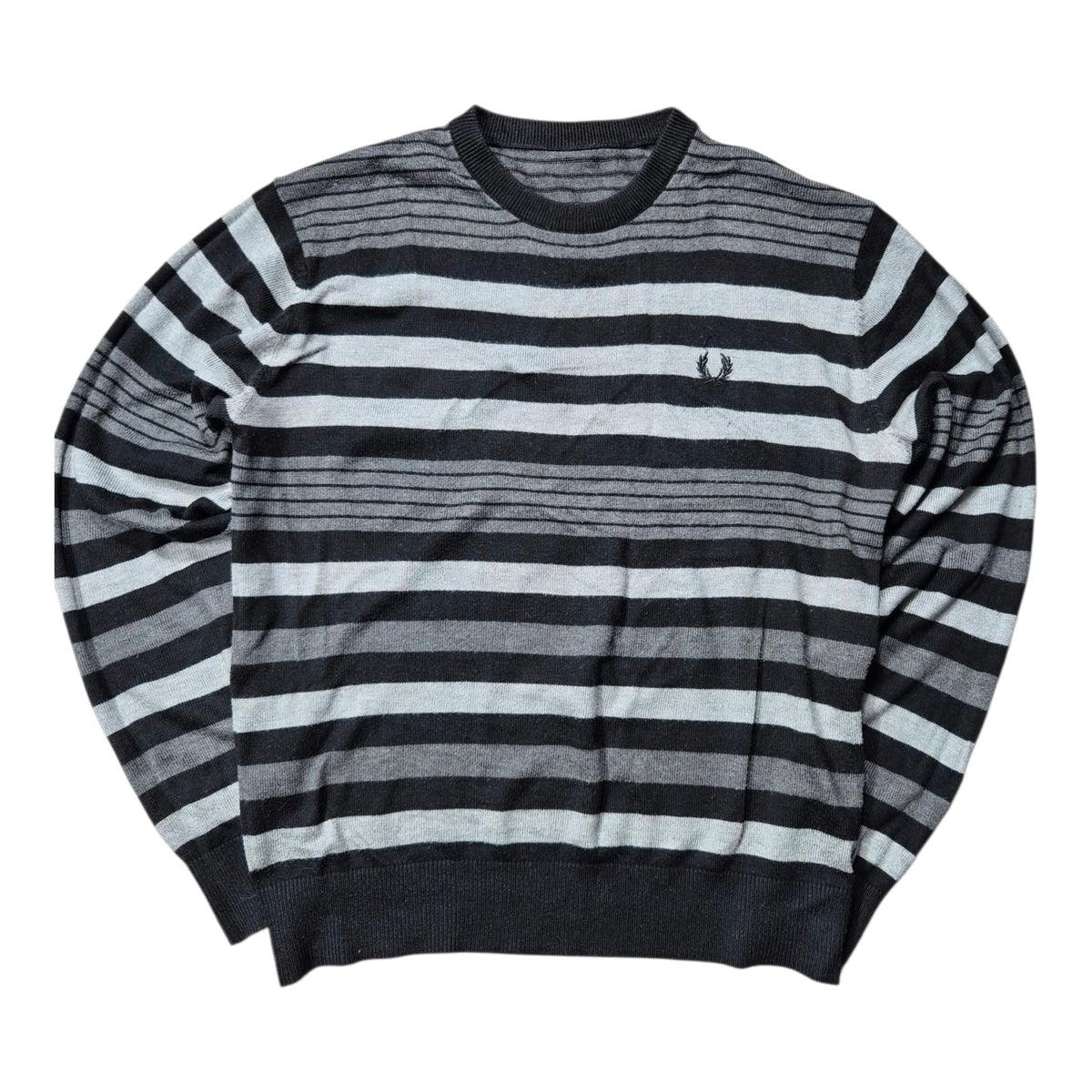 Fred Perry Vintage Striped Sweater Grau Schwarz (M)