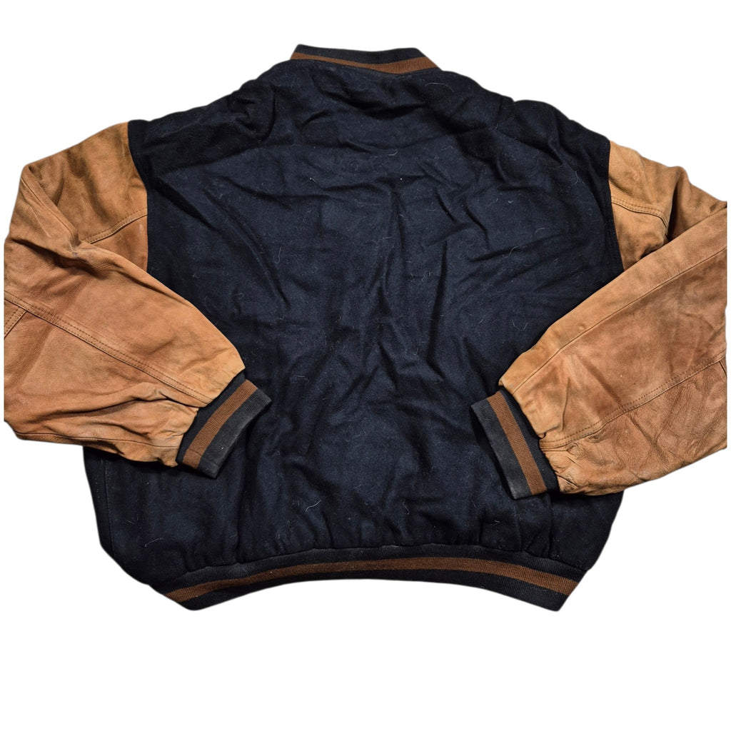 Vintage Swingster Varsity Jacket (XL) AMVETS Collegejacke Lederärmel Braun Schwarz 90s