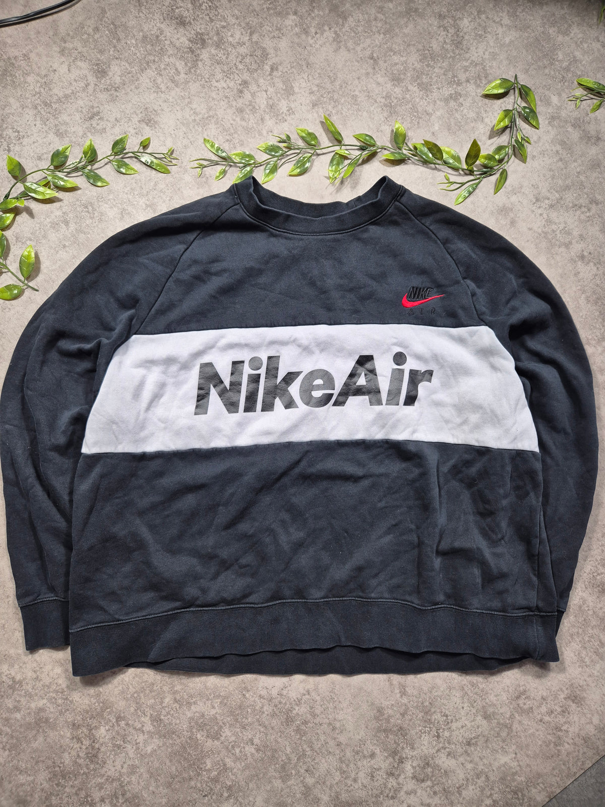 Nike Air Vintage Spellout Sweatshirt XL Schwarz Weiß Rot Big Logo Retro Y2K