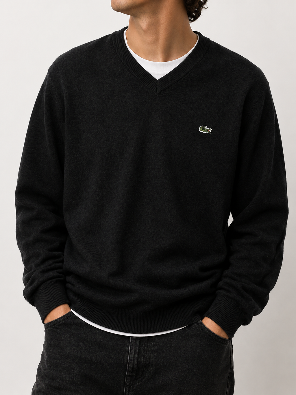 Lacoste V-Neck Sweater Black (XL)