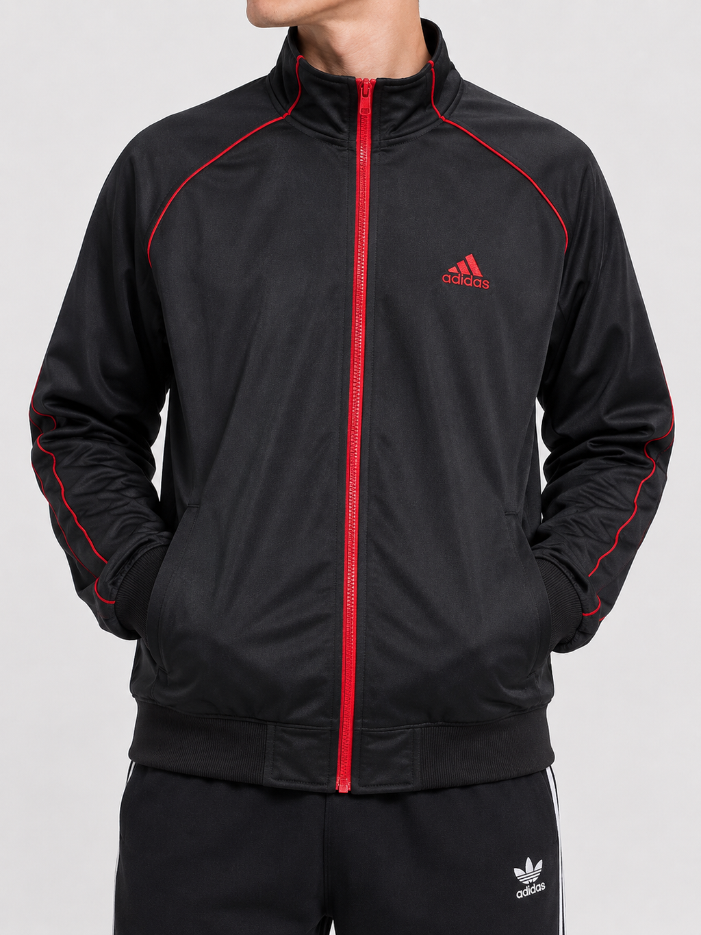 Adidas Track Jacket Black Red (L)