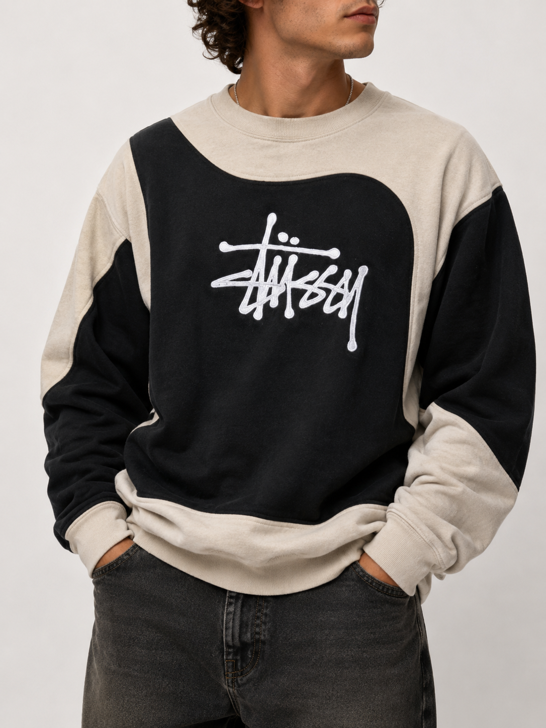 Stüssy Reworked Colorblock Sweater Black Beige (XL)