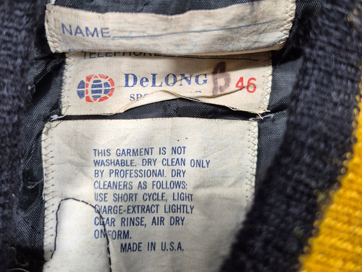 Vintage DeLONG Varsity Jacket (XL) Made in USA Franklin Sabers Lederärmel Collegejacke 90s