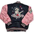 Vintage Betty Boop Varsity  Lederjacke Gr XL Collegejacke Rosa Schwarz Pailletten Y2K 2000s
