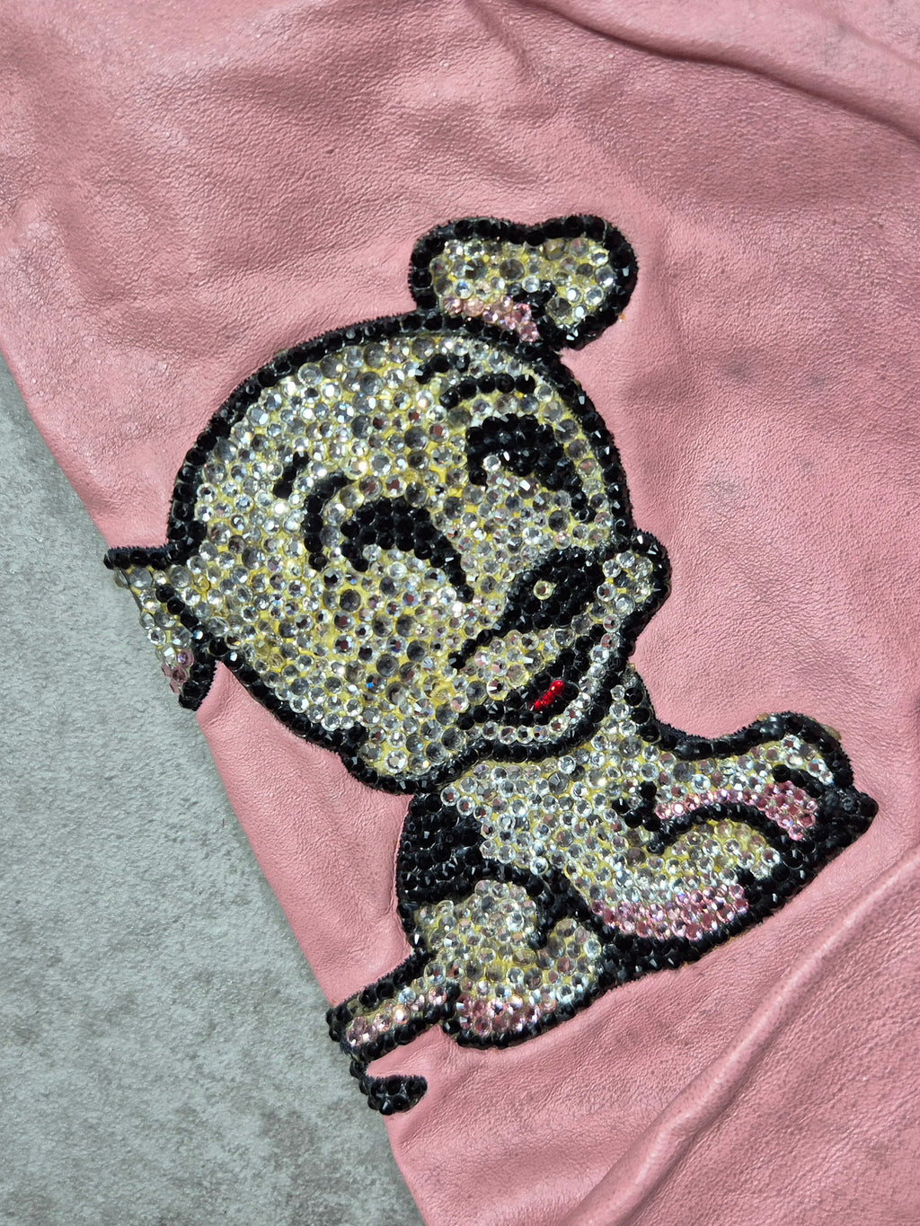 Vintage Betty Boop Varsity  Lederjacke Gr XL Collegejacke Rosa Schwarz Pailletten Y2K 2000s