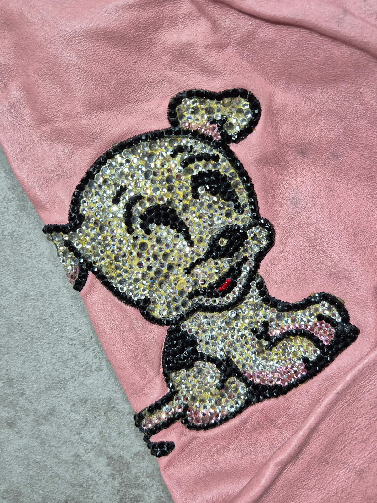 Vintage Betty Boop Varsity  Lederjacke Gr XL Collegejacke Rosa Schwarz Pailletten Y2K 2000s