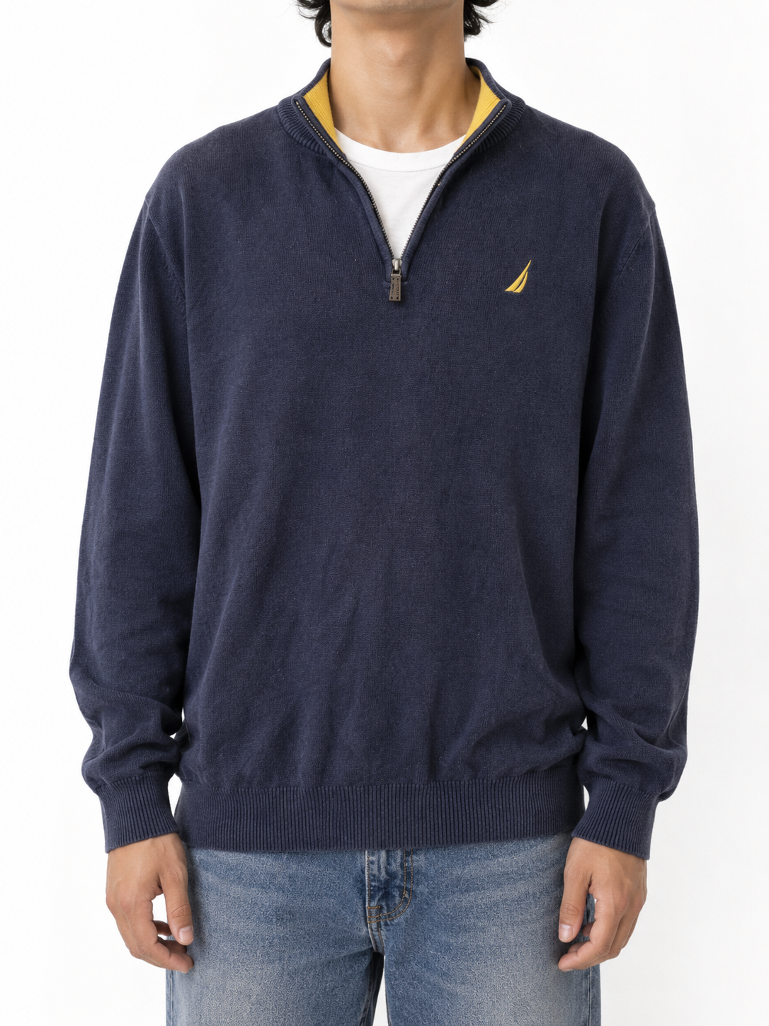 Nautica Quarter  Zip Knit Sweater Vintage Blue (XL)