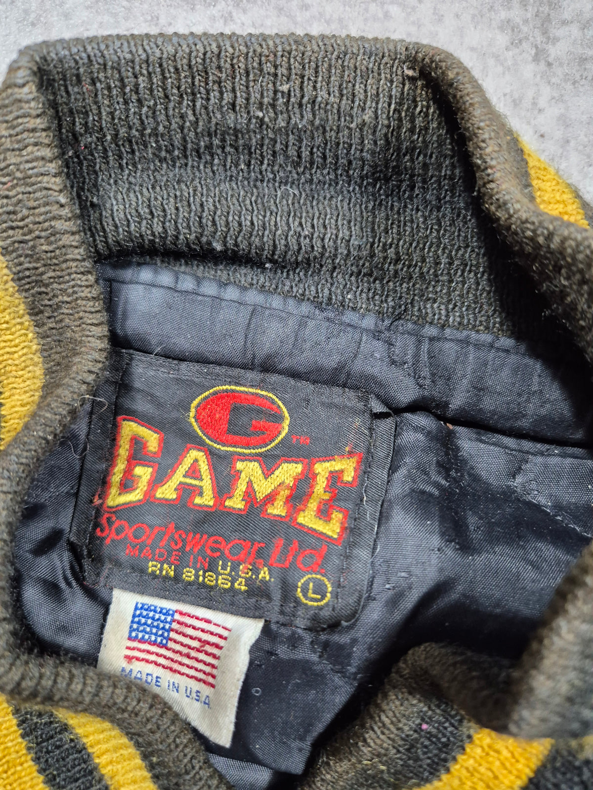 Vintage GAME Sportswear Varsity Jacket (L) Made in USA Leather Sleeves 90s