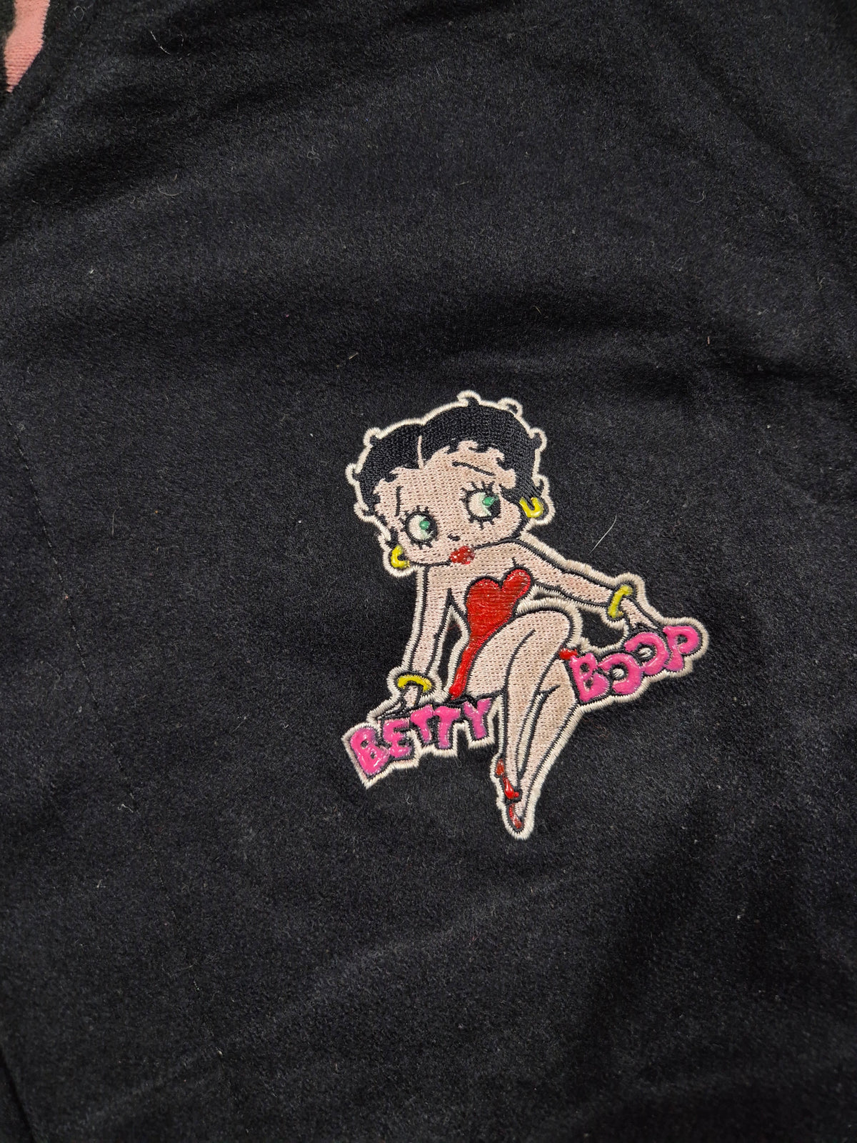 Vintage Betty Boop Varsity  Lederjacke Gr XL Collegejacke Rosa Schwarz Pailletten Y2K 2000s