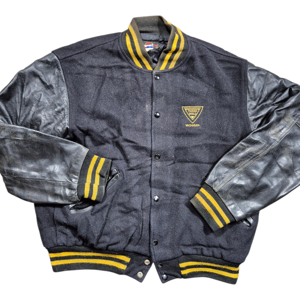 Vintage GAME Sportswear Varsity Jacket (L) Made in USA Leather Sleeves 90s