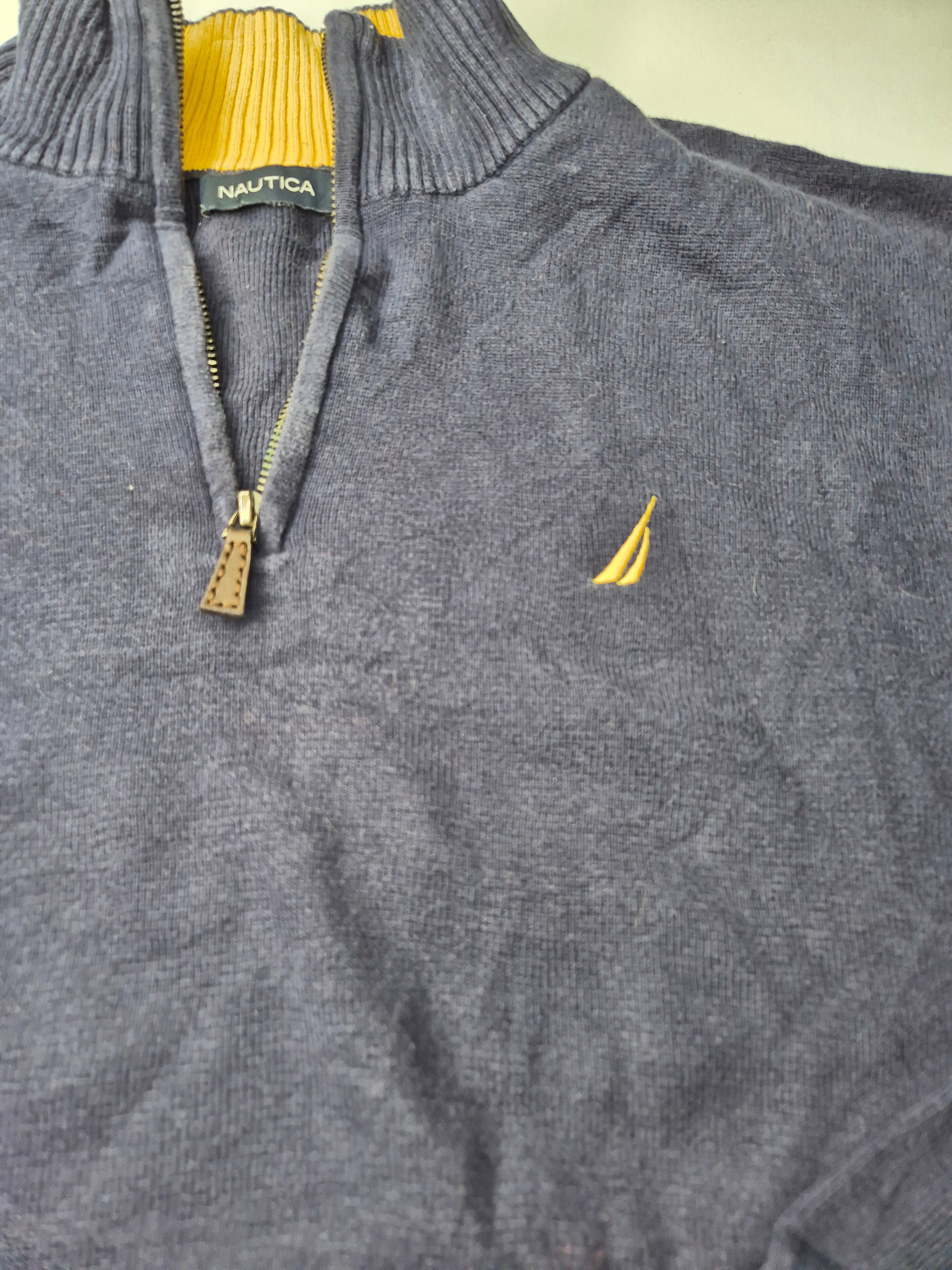 Nautica Quarter  Zip Knit Sweater Vintage Blue (XL)