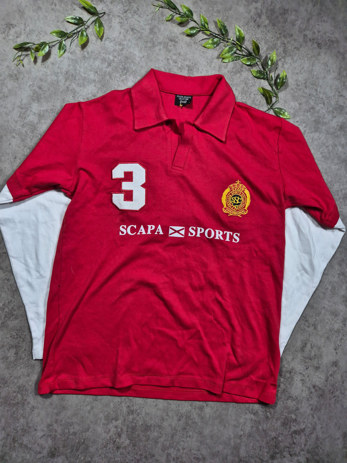 Scapa Sports Rugby Polo (L) Rot Weiß Vintage Y2K 90s Old Money