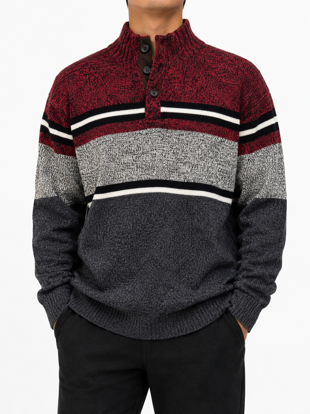 Chaps Knit Sweater Vintage Red Grey (L)
