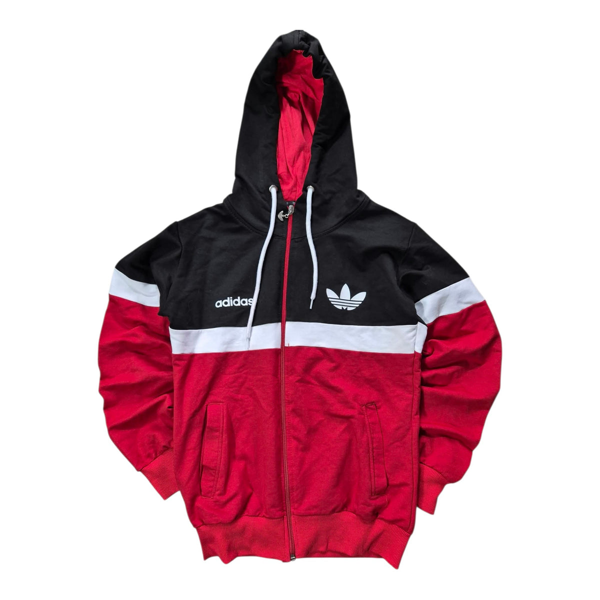 Adidas Originals Trefoil Vintage Y2K Full Zip Hoodie Rot Schwarz Size L
