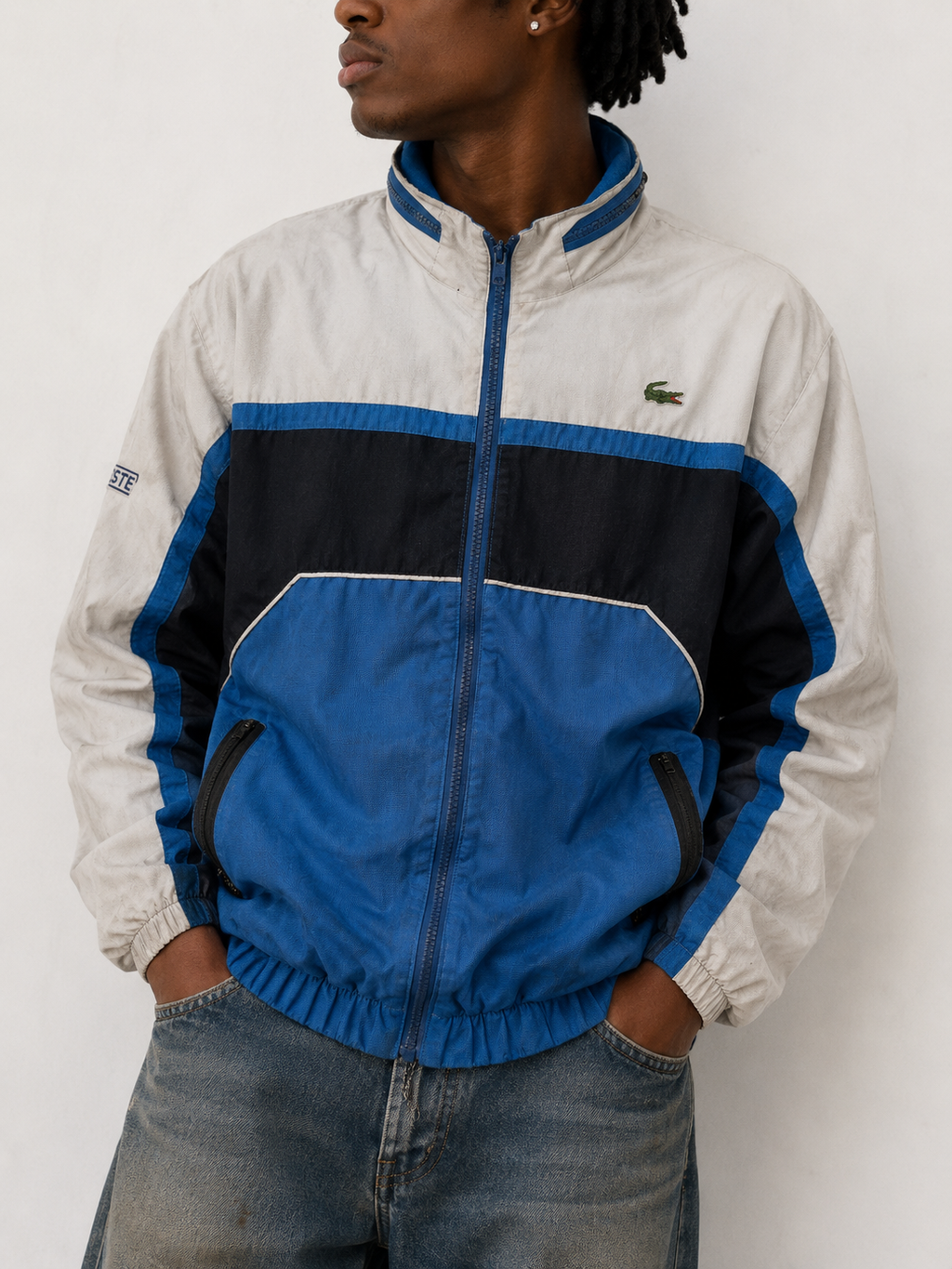 Lacoste Track Jacket Vintage White Blue Black (M)