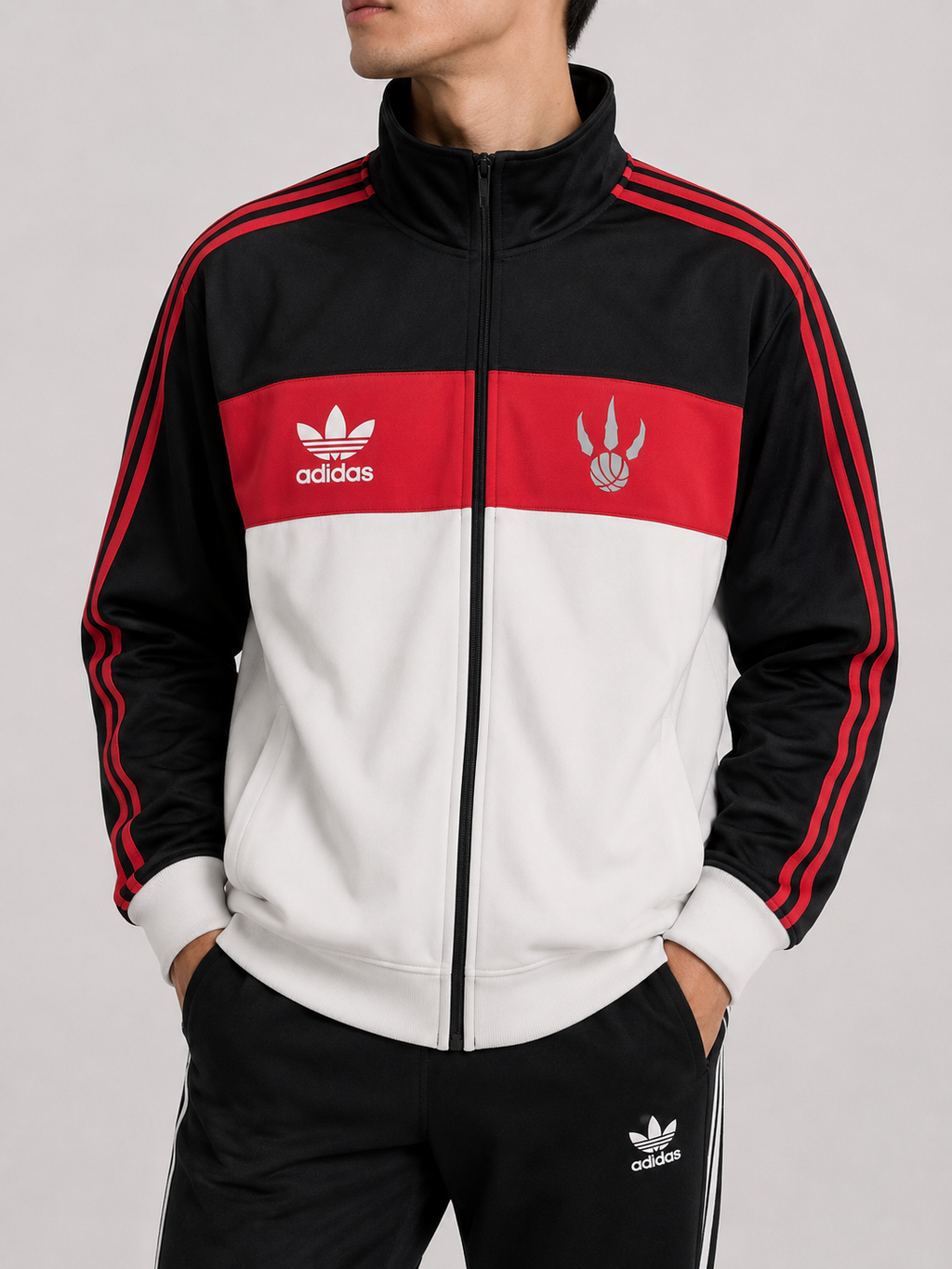 Adidas Track Jacket White Red Black (S)