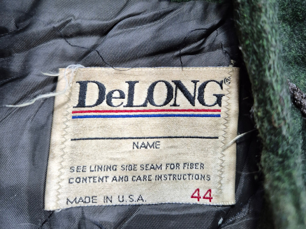 Vintage DeLONG Varsity Jacket (XL) 44 Made in USA Hooded Leather Sleeves 90s Y2K